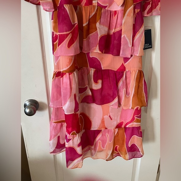 Donna Morgan Long Sleeve Ruffle Tier Print Chiffon Maxi Dress Size 2 - Picture 13 of 15